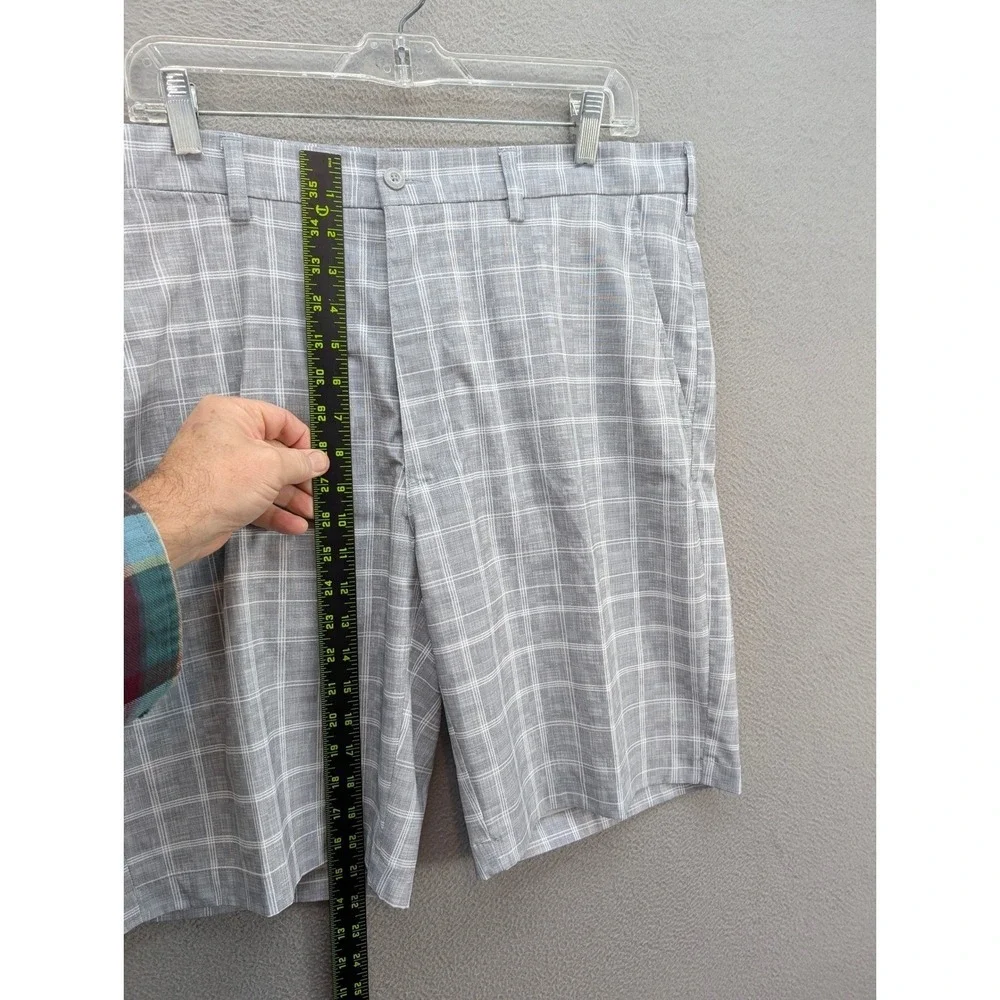 PGA TOUR Plaid Golf Shorts Mens 36 Gray Flat Front Performance Activewear Sports